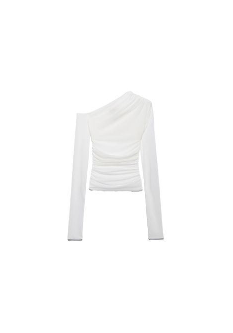 Top Aniye by donna Xena 185794 Bianco manica lunga scollo asommetrico motivo drappeggiato Aniye by | Top | 185794268